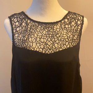 Rag and Bone Silk Dress with Crochet Netting Detail at Neck and Pockets.